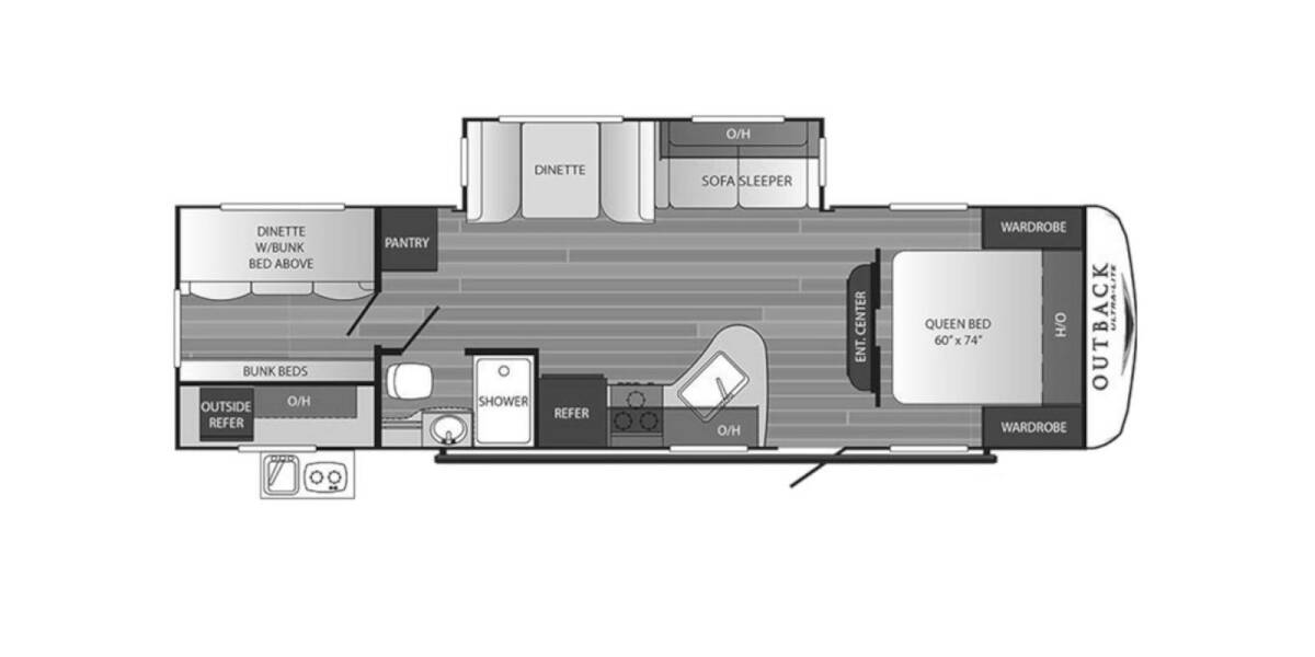 2017 Keystone Outback Ultra-Lite 293UBH Travel Trailer at Irvines Camper Sales STOCK# 1112 Floor plan Layout Photo