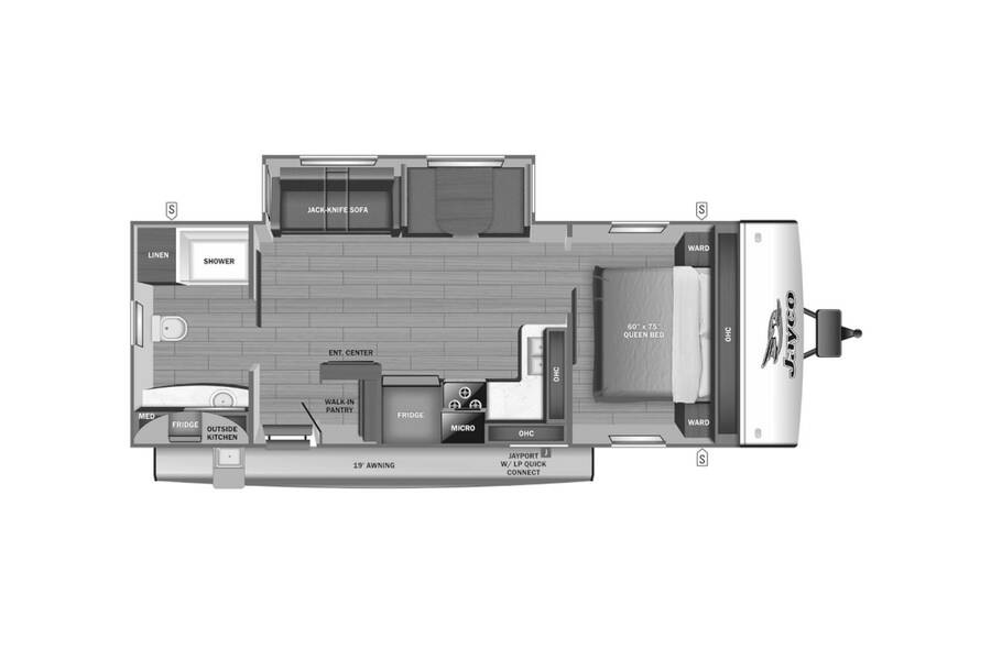 2023 Jayco Jay Feather 25RB Travel Trailer at Irvines Camper Sales STOCK# 966 Floor plan Layout Photo