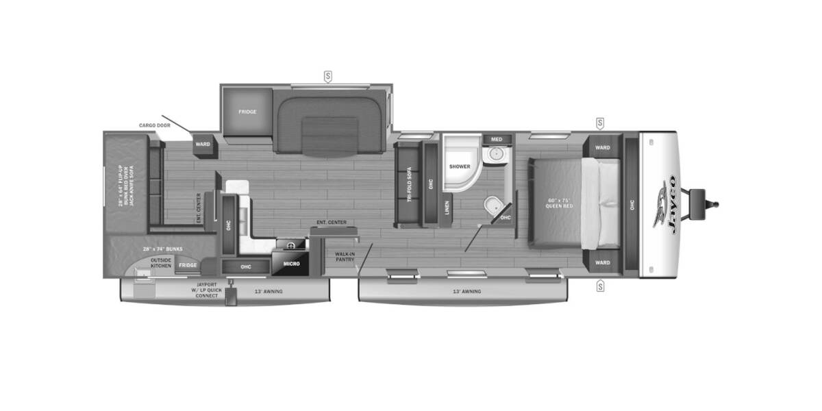 2023 Jayco Jay Feather 30QB Travel Trailer at Irvines Camper Sales STOCK# 1009 Floor plan Layout Photo