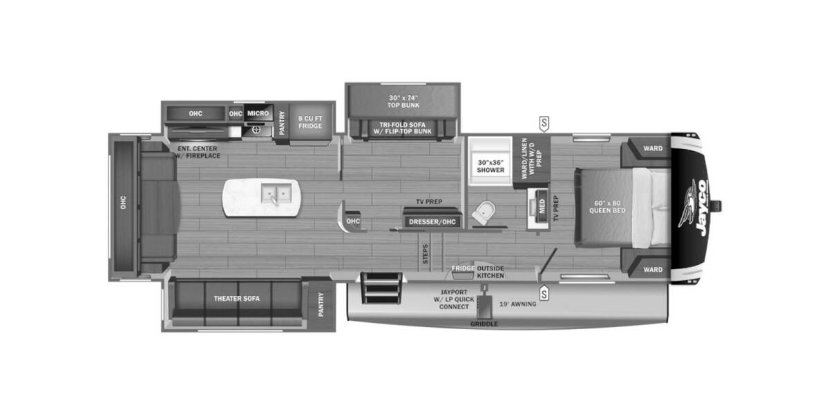 2023 Jayco Eagle HT 31MB Fifth Wheel at Irvines Camper Sales STOCK# 1015 Floor plan Layout Photo