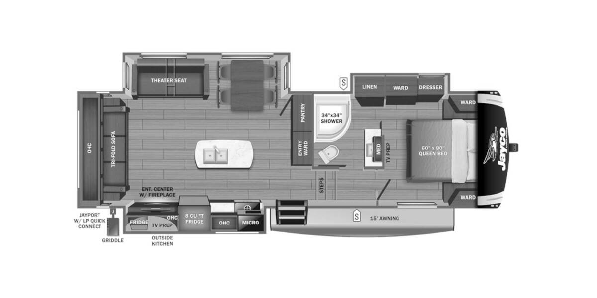 2023 Jayco Eagle HT 28.5RSTS Fifth Wheel at Irvines Camper Sales STOCK# 1063 Floor plan Layout Photo