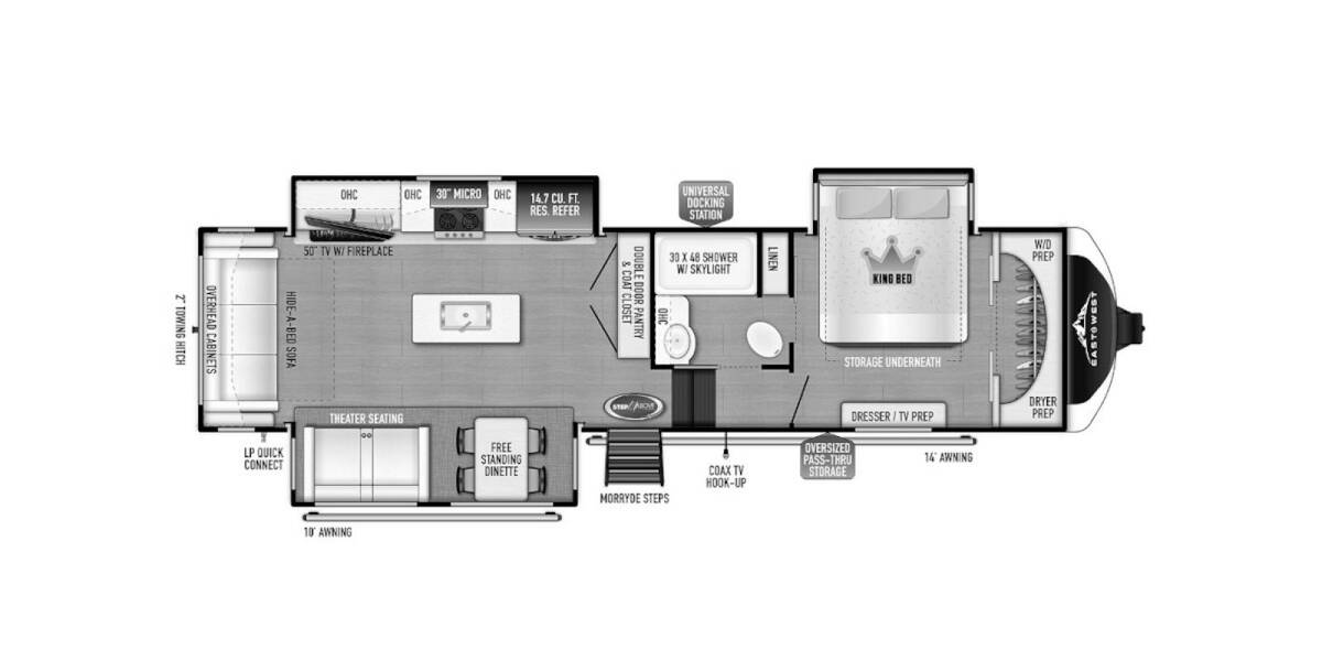 2022 East to West Tandara 320RL Fifth Wheel at Irvines Camper Sales STOCK# 1097 Floor plan Layout Photo